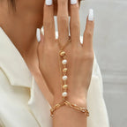 Elegant Gold Pearl Hand Chain Bracelet - Finger Ring Slave Bracelet for Women eprolo