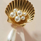 Gold Scallop Shell Pearl Drop Earrings eprolo