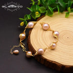 Handmade Pink Pearl Bracelet - Gold Wire Wrapped Freshwater Pearls for Women eprolo