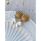 Vintage Pearl Dangle Earrings Gold - Shell Drop Earrings eprolo