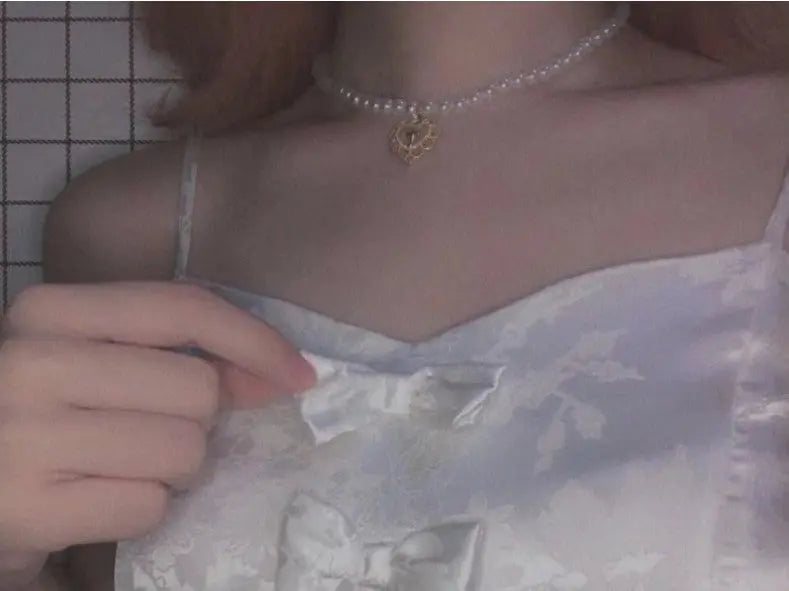 Gothic Pearl Choker Necklace with Heart Cross Pendant eprolo