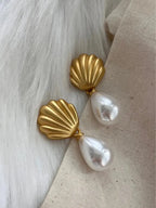 Vintage Pearl Dangle Earrings Gold - Shell Drop Earrings eprolo