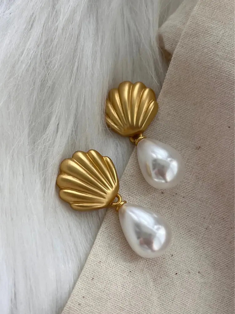 Vintage Pearl Dangle Earrings Gold - Shell Drop Earrings eprolo