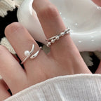 S925 Sterling Silver Pearl Ring Female Niche Design Fashion Simple Index Finger Ring Personality Light Luxury Jewelry eprolo