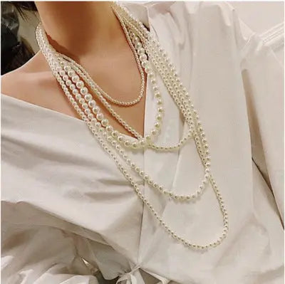 Multi-Layer Pearl Sweater Chain Necklace eprolo