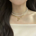 Layered Pearl Pendant Necklace – Three-Layer Gold Chain Pretty in Pearls