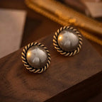 Vintage Round Brown Pearl Stud Earrings for Women | Timeless Copper Alloy Jewelry eprolo