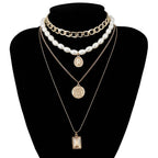 Gold Layered Pearl Choker & Coin Pendant Necklace Set eprolo
