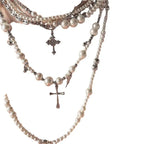 Layered Pearl & Cross Pendant Necklace for Women | Multi-Strand Clavicle Chain Pretty in Pearls