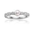 Rhodium Plated Sterling Silver Pearl Round Solitaire Ring