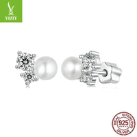 S925 Sterling Silver Moissanite Pearl Stud Earrings with brand logo on white background