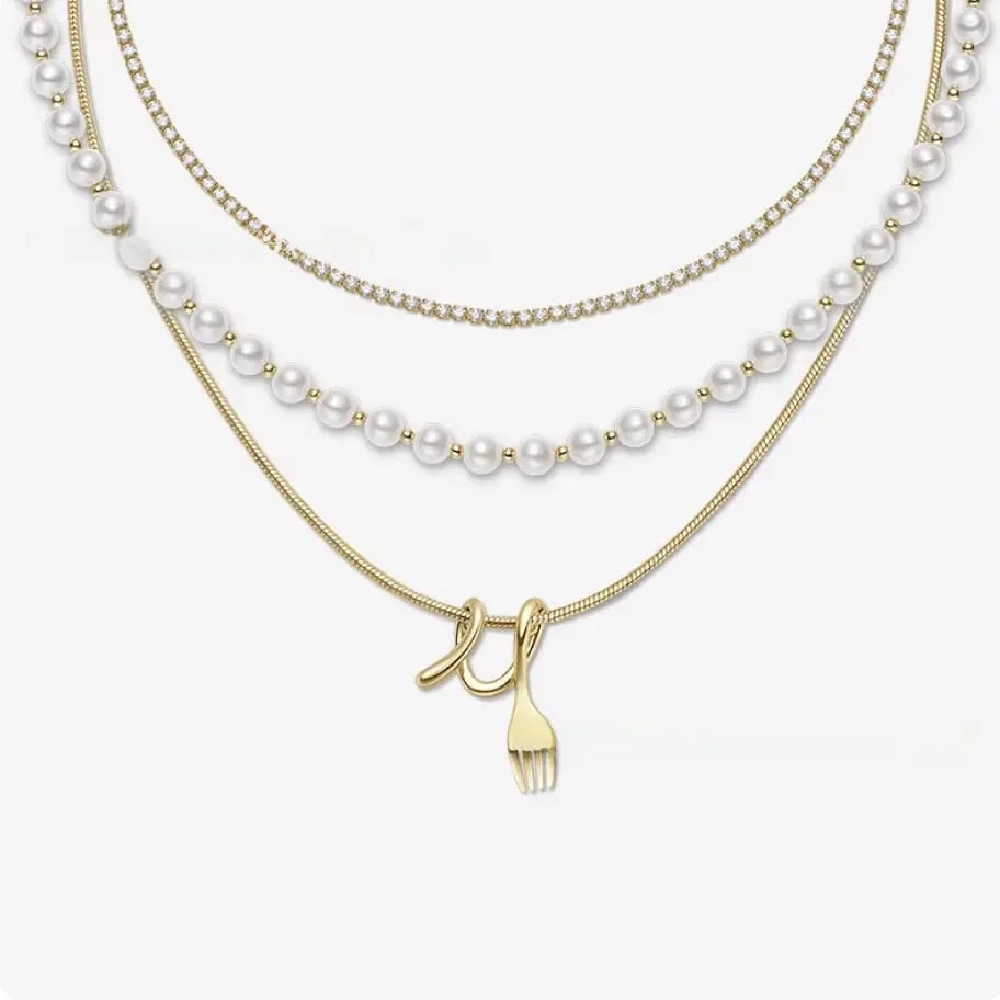 Layered Pearl Pendant Necklace – Three-Layer Gold Chain Pretty in Pearls