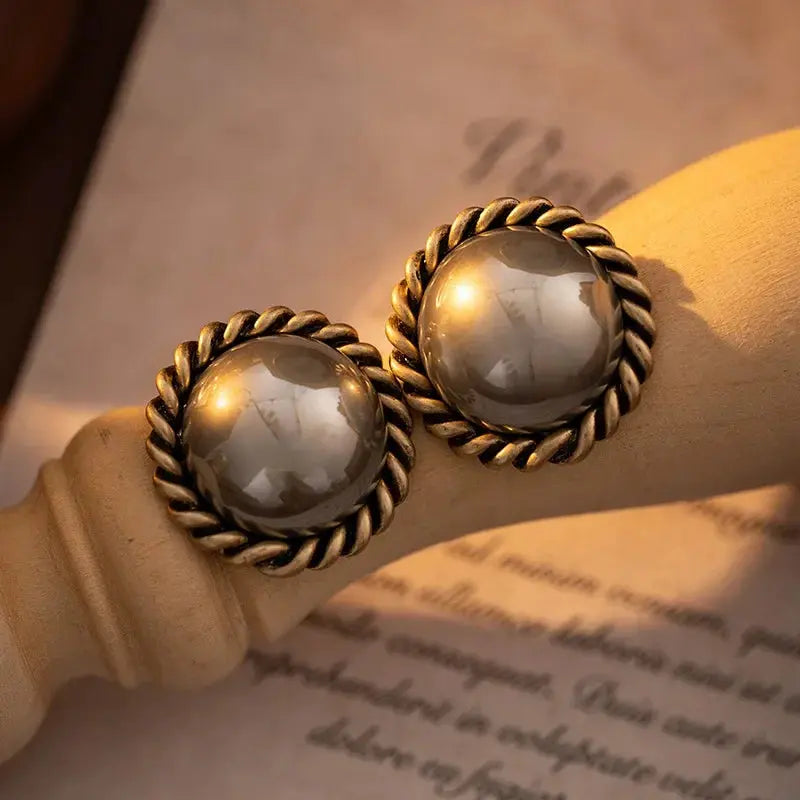 Vintage Round Brown Pearl Stud Earrings for Women | Timeless Copper Alloy Jewelry eprolo