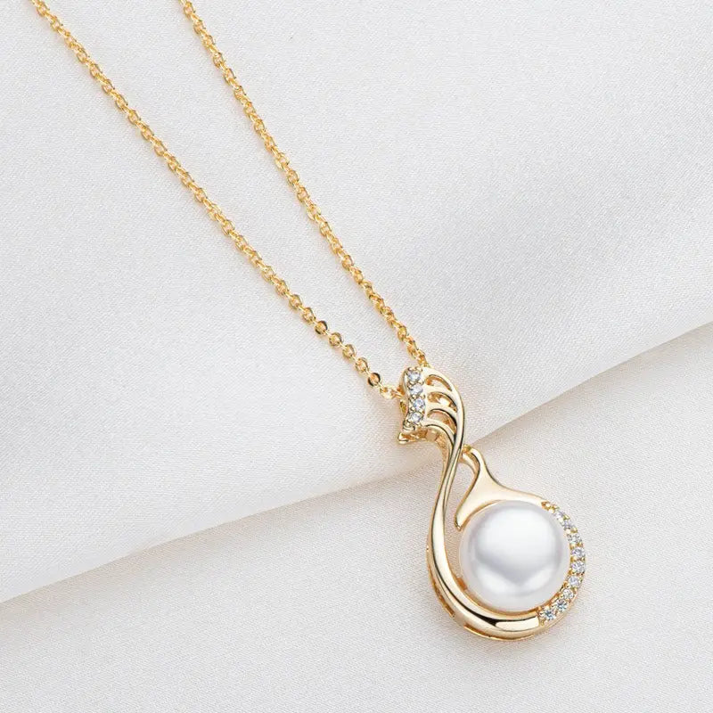 14K Gold-Wrapped Swan Freshwater Pearl Necklace Pendant