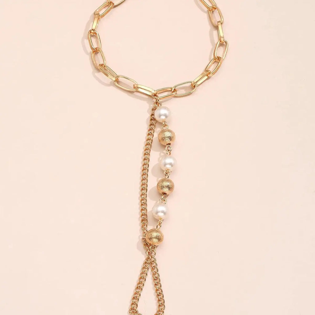 Elegant Gold Pearl Hand Chain Bracelet - Finger Ring Slave Bracelet for Women eprolo