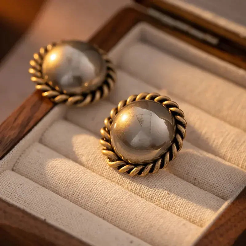 Vintage Round Brown Pearl Stud Earrings for Women | Timeless Copper Alloy Jewelry eprolo