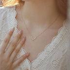 Sterling Silver V-Shape Pearl & Crystal Clavicle Necklace eprolo