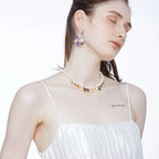 Vintage Pearl Charm Necklace - Retro Floral Choker with Multicolored Charms eprolo