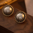 Vintage Round Brown Pearl Stud Earrings for Women | Timeless Copper Alloy Jewelry eprolo