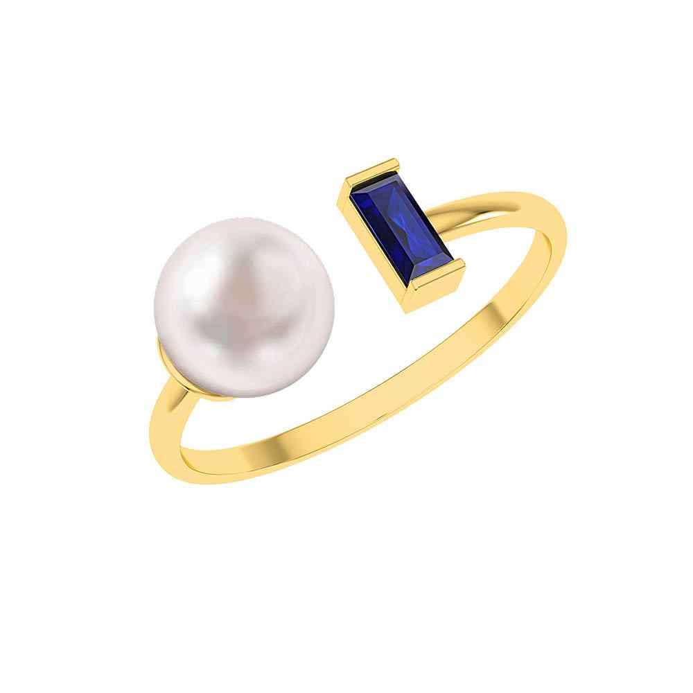Pearl & Blue Sapphire Gold Ring