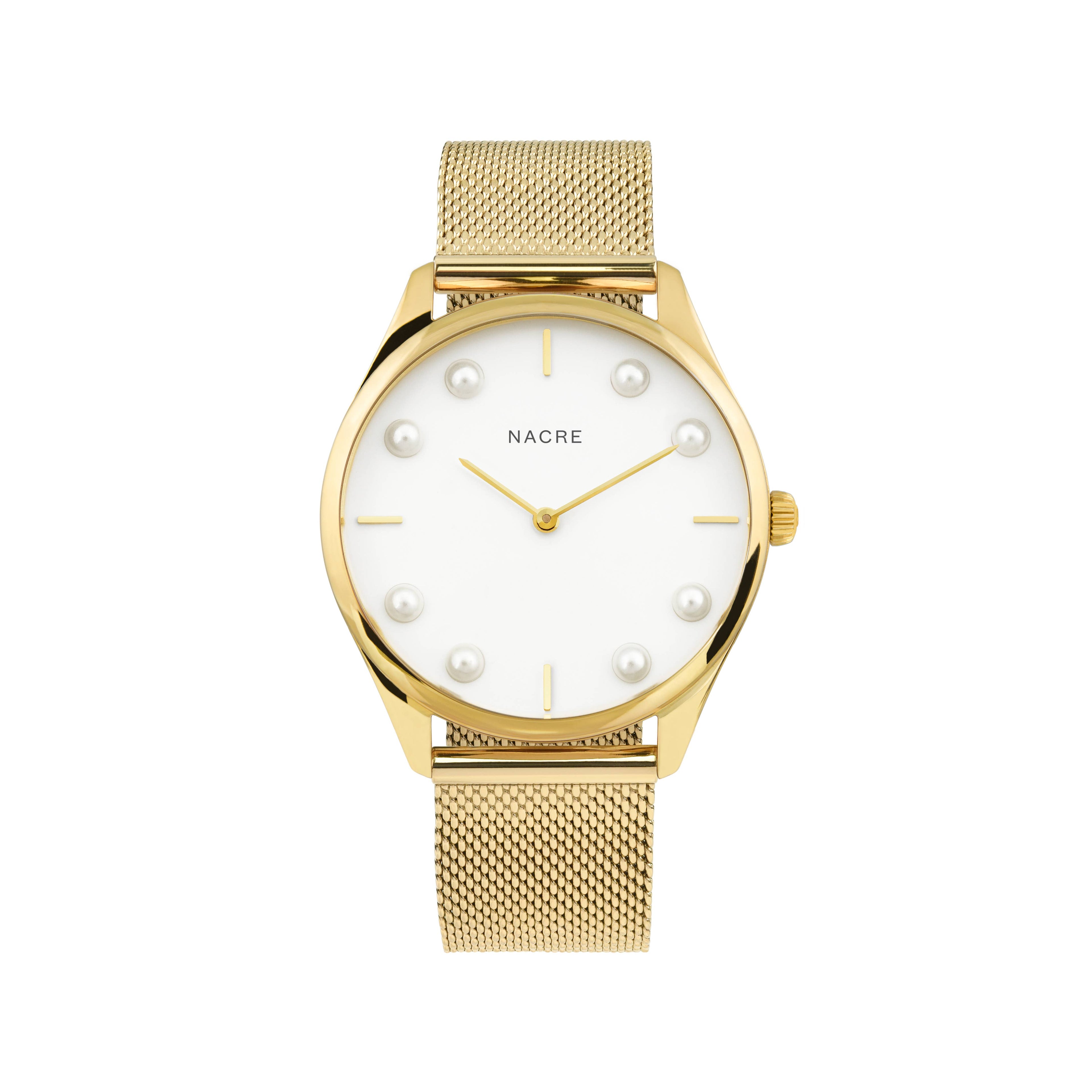 Nacre Lune 8 Watch Pearl Marker Dial Gold & White -Gold Mesh