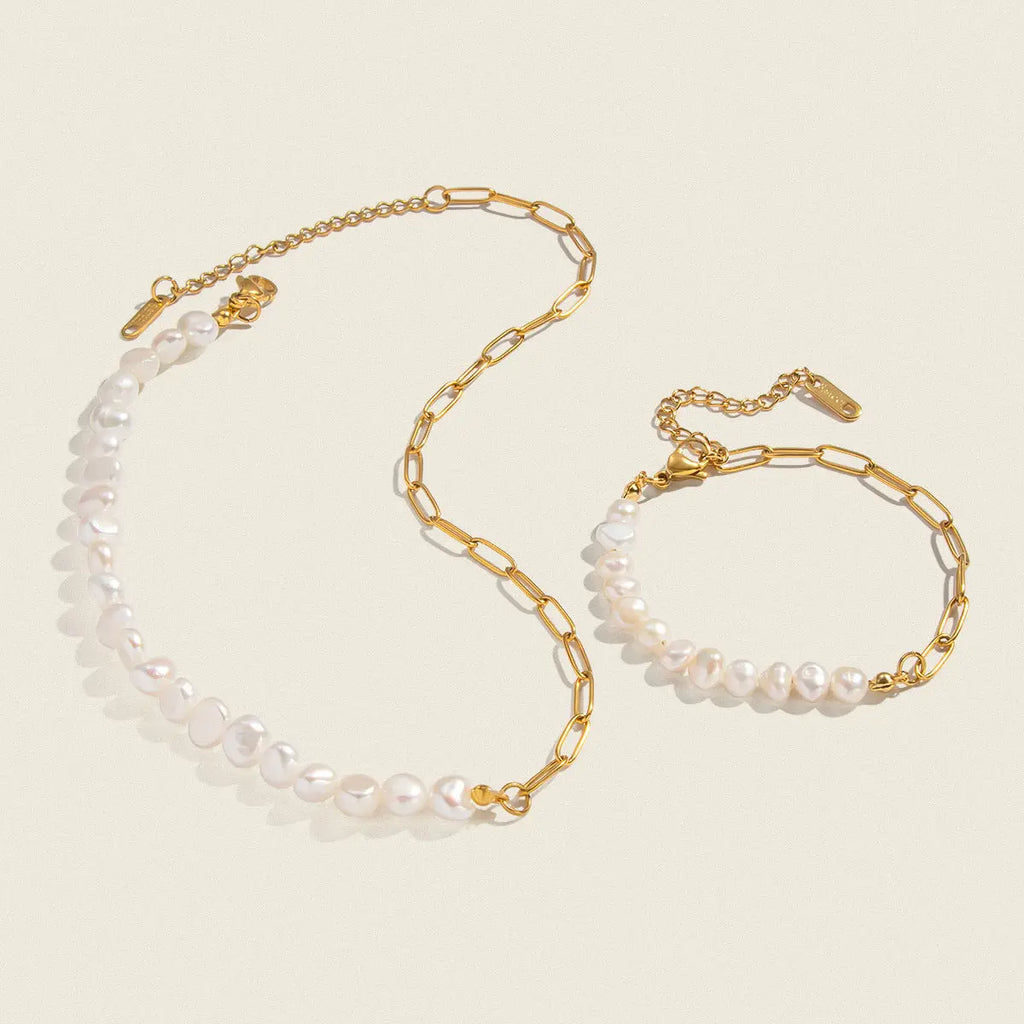 Freshwater Pearl Half Chain Necklace and Bracelet Set