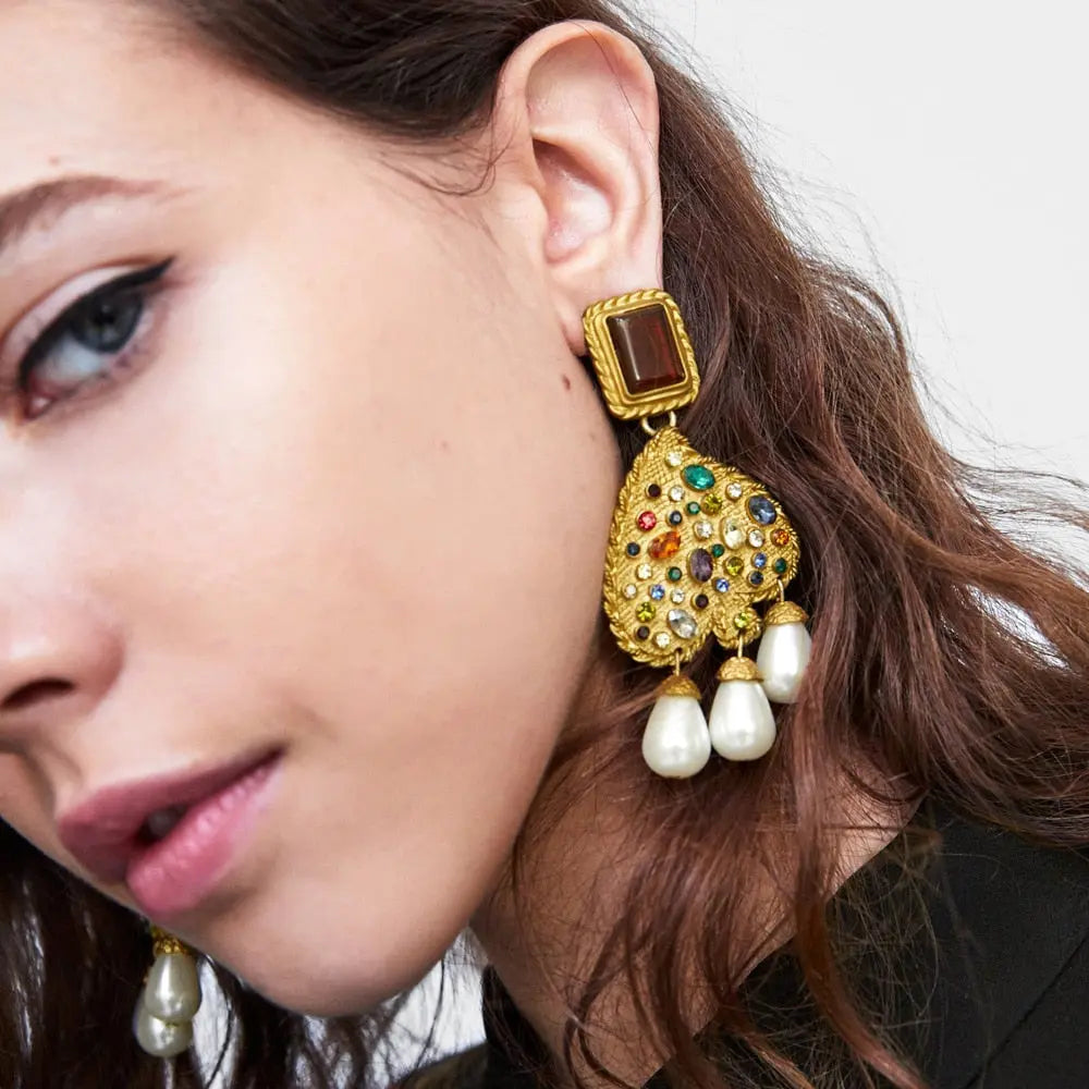 Baroque Pearl Heart Drop Earrings for Women | Gold Geometric Statement Earrings eprolo
