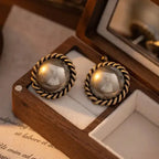 Vintage Round Brown Pearl Stud Earrings for Women | Timeless Copper Alloy Jewelry eprolo