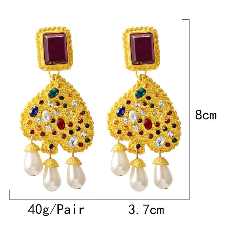 Baroque Pearl Heart Drop Earrings for Women | Gold Geometric Statement Earrings eprolo