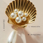 Gold Scallop Shell Pearl Drop Earrings eprolo