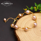 Handmade Pink Pearl Bracelet - Gold Wire Wrapped Freshwater Pearls for Women eprolo
