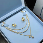 Layered Pearl Pendant Necklace – Three-Layer Gold Chain Pretty in Pearls