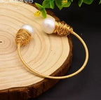 Handcrafted Freshwater Pearl Adjustable Wire Cuff Bangle eprolo