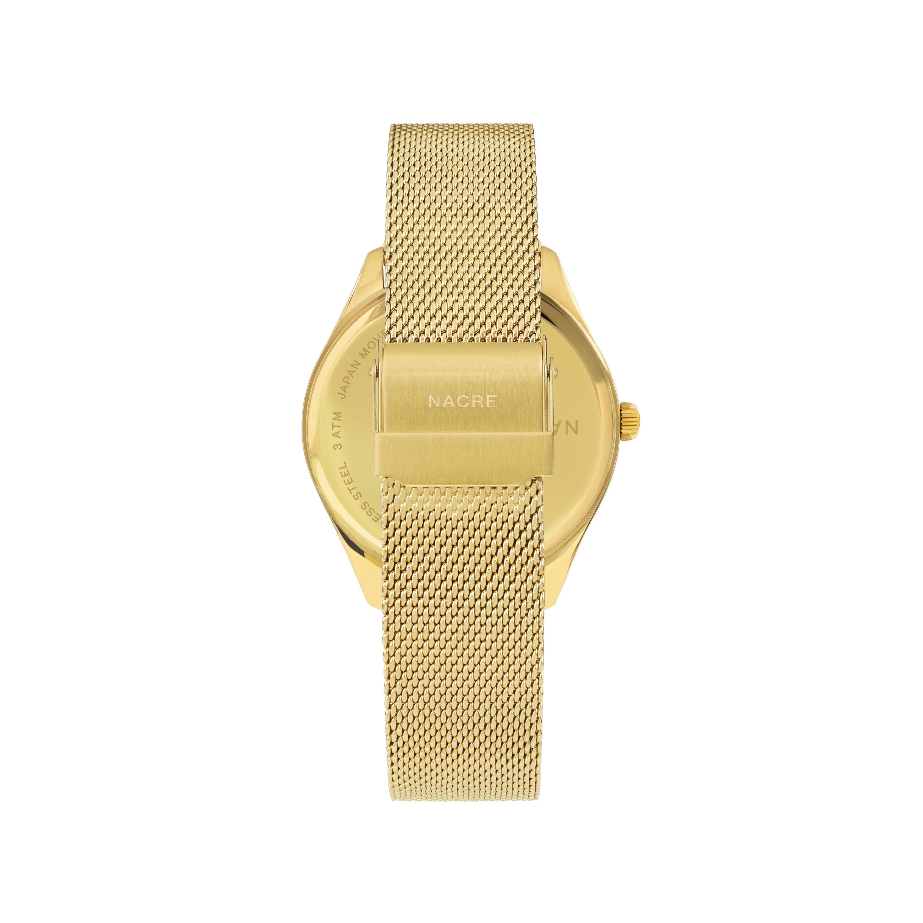 Nacre Lune 8 Watch Pearl Marker Dial Gold & White -Gold Mesh