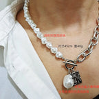 Asymmetric Baroque Pearl Toggle Necklace with Angel Pendant eprolo