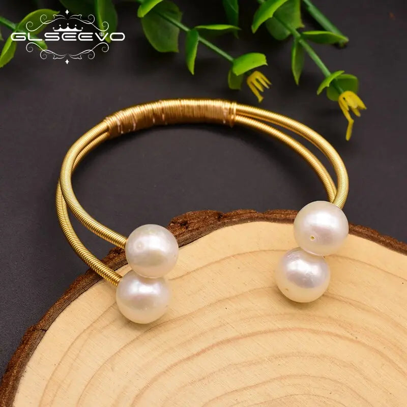 Freshwater Pearl Double Layer Bangle for Women | Handcrafted Wedding & Anniversary Bracelet eprolo