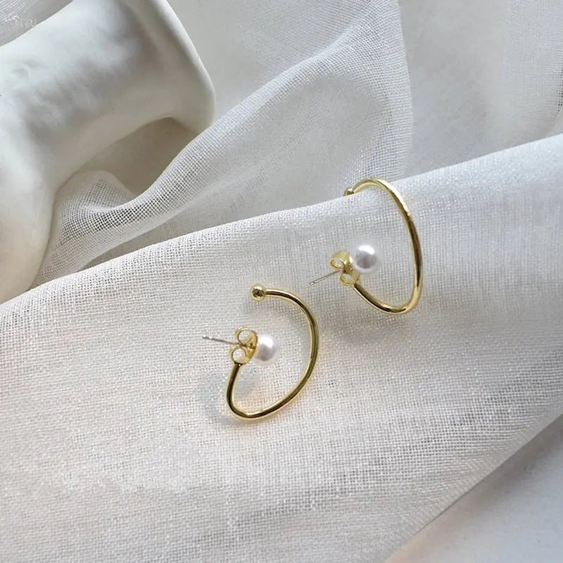 Sculpted Pearl Stud Earrings & Ear Cuffs | Minimalist Gold Geometric Jewelry eprolo