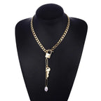 Baroque Pearl Toggle Lariat Necklace - Lock & Key Pendant (Gold-Tone) eprolo