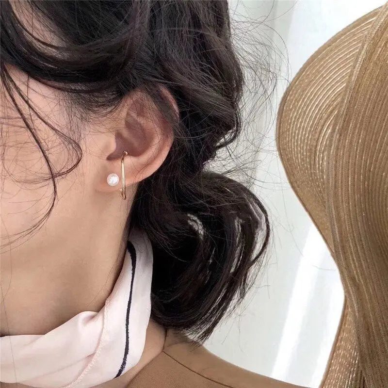 Sculpted Pearl Stud Earrings & Ear Cuffs | Minimalist Gold Geometric Jewelry eprolo