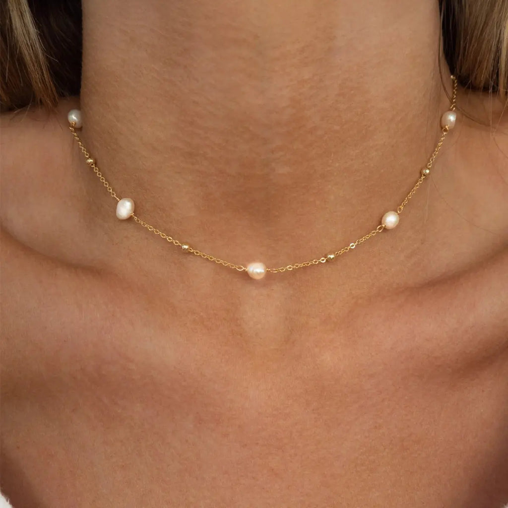 Natural Pearl Necklace Stainless Steel Layered Chain Heart,  Shell Pendant Pretty in Pearls