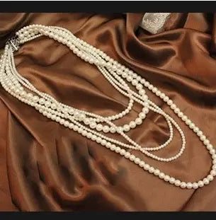 Multi-Layer Pearl Sweater Chain Necklace eprolo