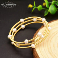 Freshwater Pearl Bangle Bracelet for Women | Handcrafted Multi-Layer Adjustable Sterling Silver eprolo