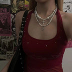 Gothic Pearl Cross Layered Choker Necklace Pretty in Pearls