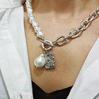 Asymmetric Baroque Pearl Toggle Necklace with Angel Pendant eprolo