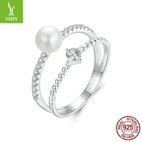 925 Sterling Silver Double-Band Freshwater Pearl and Moissanite Bypass Ring