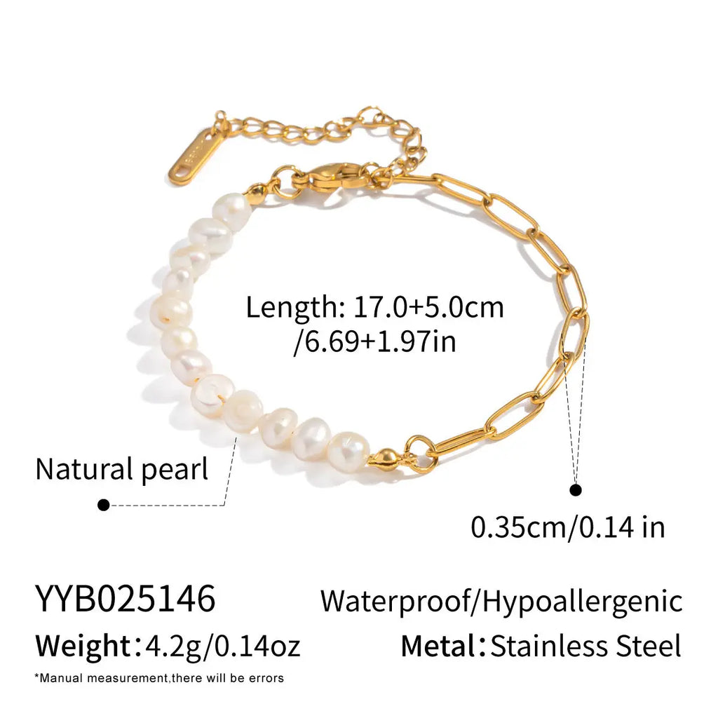 Half Pearl Half Gold Chain Bracelet details with measurements and specifications