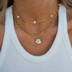 Natural Pearl Necklace Stainless Steel Layered Chain Heart,  Shell Pendant Pretty in Pearls