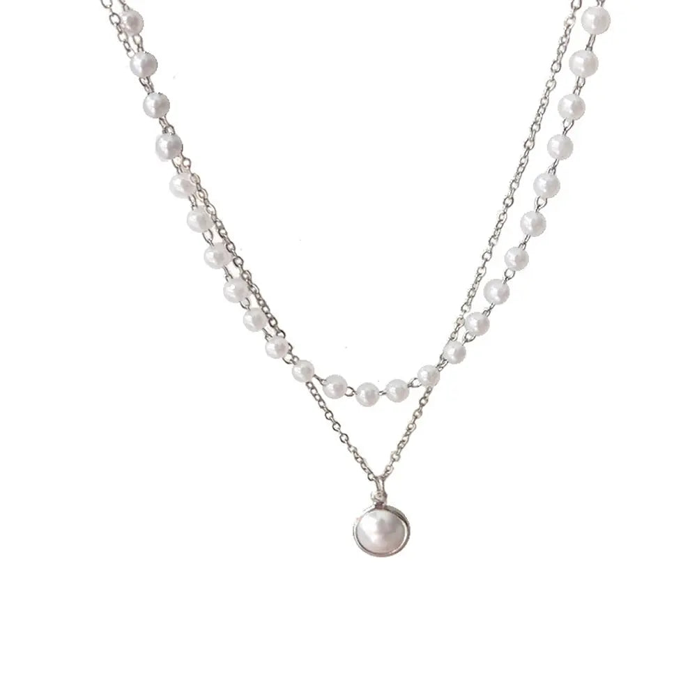 Double Layer Pearl Choker Necklace with Pendant | Effortless Stacked Pearl Jewelry eprolo