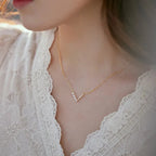 Sterling Silver V-Shape Pearl & Crystal Clavicle Necklace eprolo