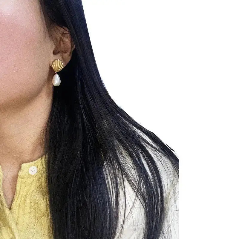 Vintage Pearl Dangle Earrings Gold - Shell Drop Earrings eprolo